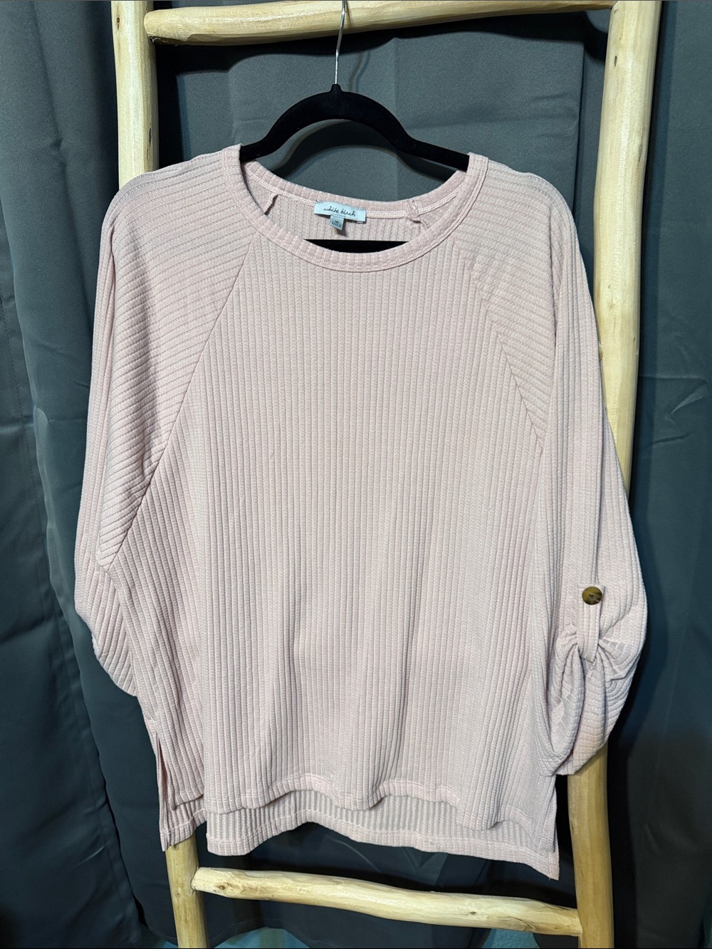white birch Ribbed Long-Sleeve Pullover in Light Blush